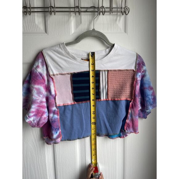 One Of A Kind! Rare Hand-Made Grandmothergoods Brooklyn patchwork Crop Top Tee - Picture 4 of 5